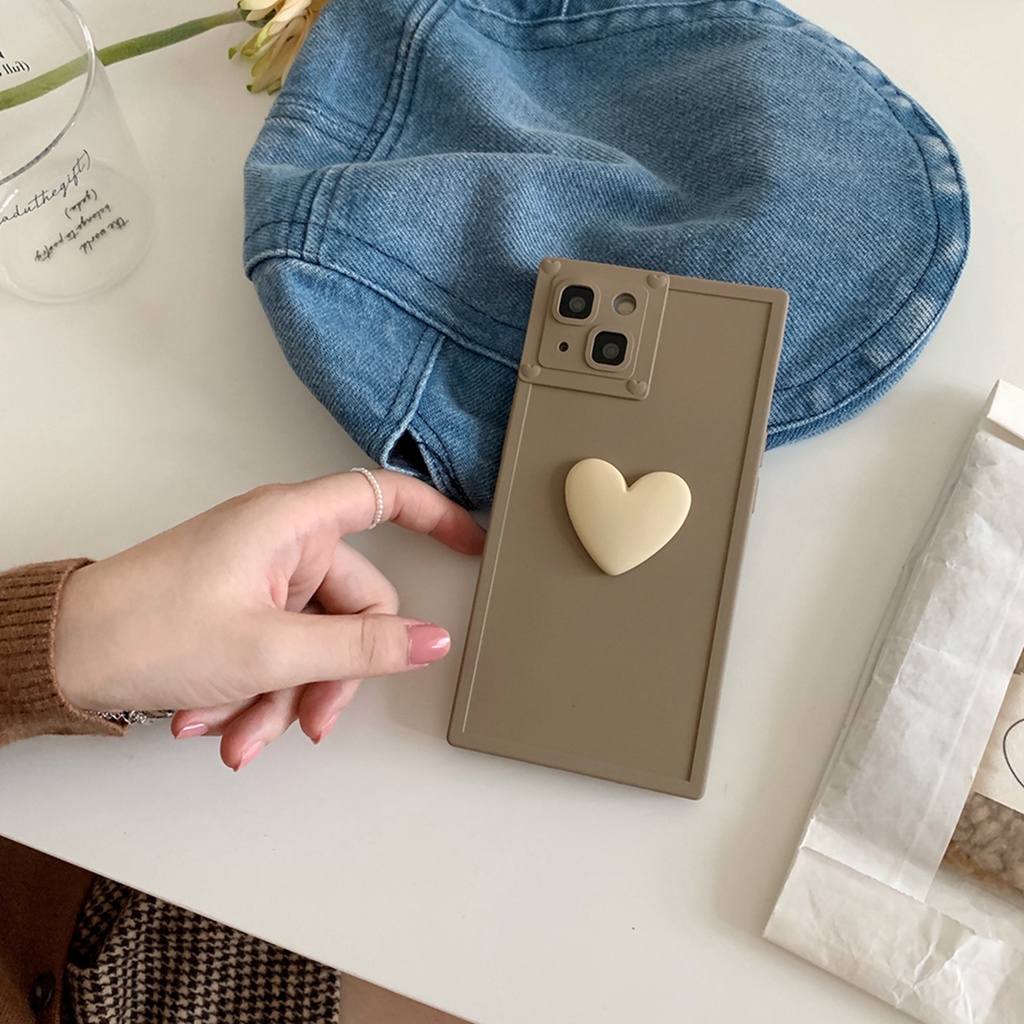 Ốp Điện Thoại Hình Vuông Họa Tiết Trái Tim 3d Màu gradient Cho iphone 14 pro max 14pro 14 13 pro max 12 pro max 11