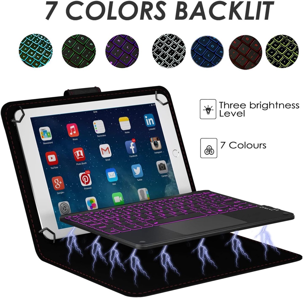 Bàn Phím bluetooth Không Dây 10 inch Siêu Mỏng Có Đèn Nền 7 Màu Có Thể Sạc Lại Cho ipad android windows