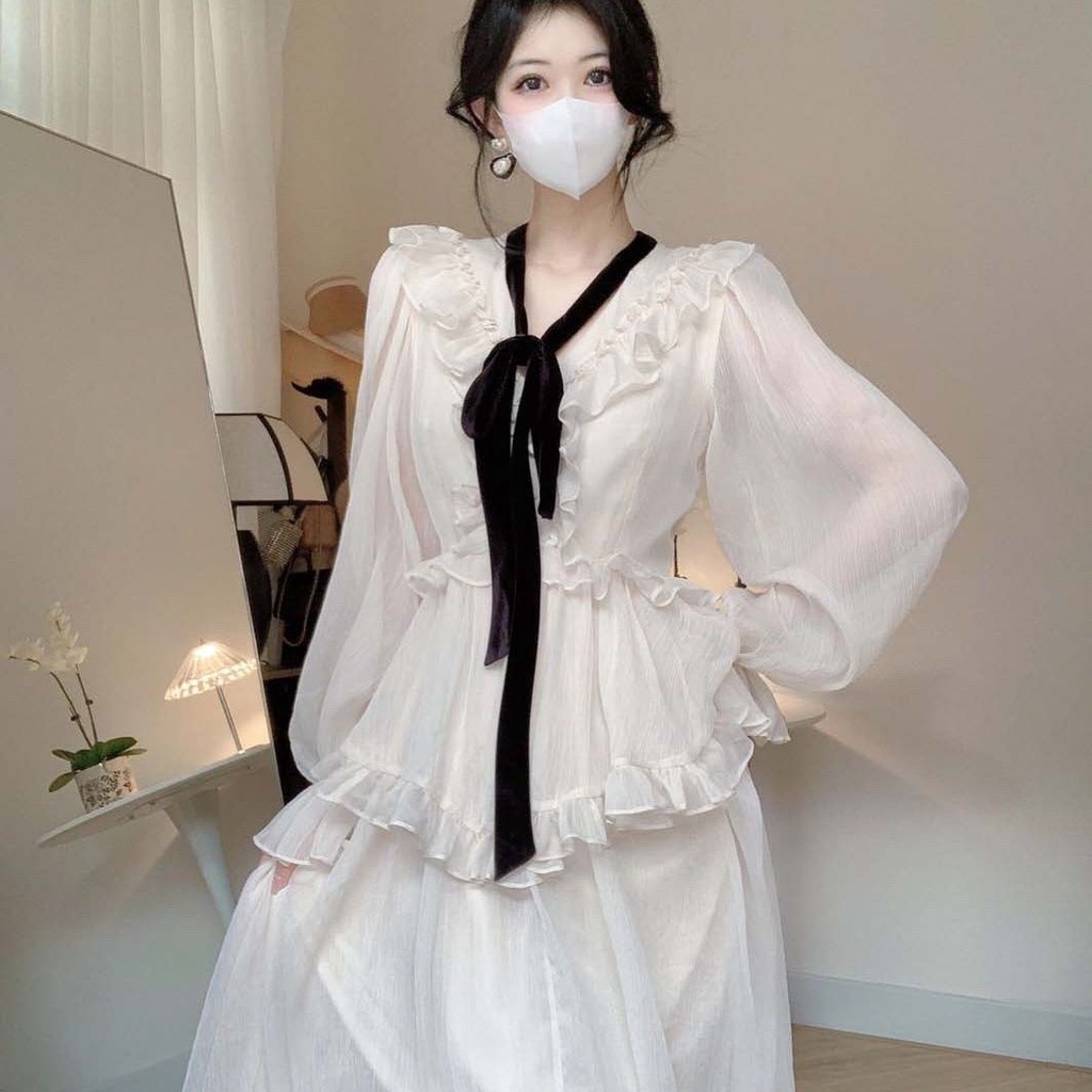 Váy hot xu hướng trong Năm Nay, Bộ Đồ Lụa Trắng Áo Sơ Mi Trắng, Váy Nửa Người dáng dài cho nữ