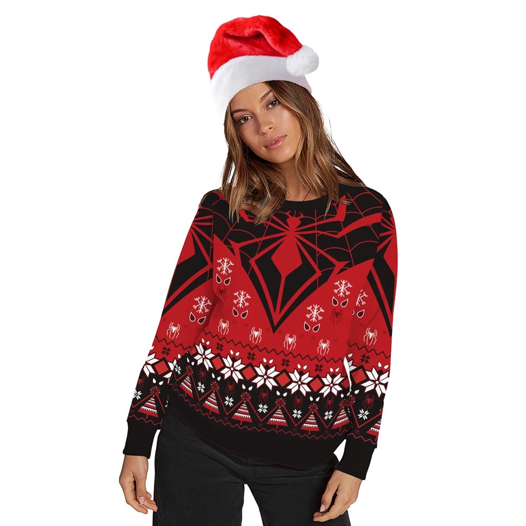 Áo sweater In Hình Người Nhện Và Bông Tuyết Xấu Xí Vui Nhộn Thời Trang Thu Đông