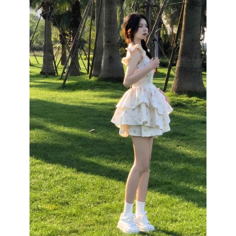 Váy Nữ Dáng Ngắn Tuyệt Đẹp Ngọt Ngào Babes Bay Tay Áo Dây Đeo Nàng Tiên Mùa Hè Bãi Biển Nghỉ Mát | BigBuy360 - bigbuy360.vn