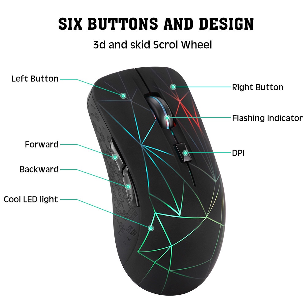 Chuột bluetooth 2.4 ghz Phát Sáng Nhiều Màu Dùng Để Chơi Game