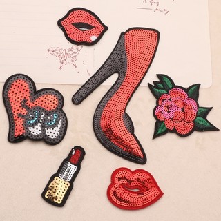  Bao Gồm Miếng Dán Ủi Quần Áo   Giày Cao Gót   Son Môi Đính sequin Thêu Họa Tiết 