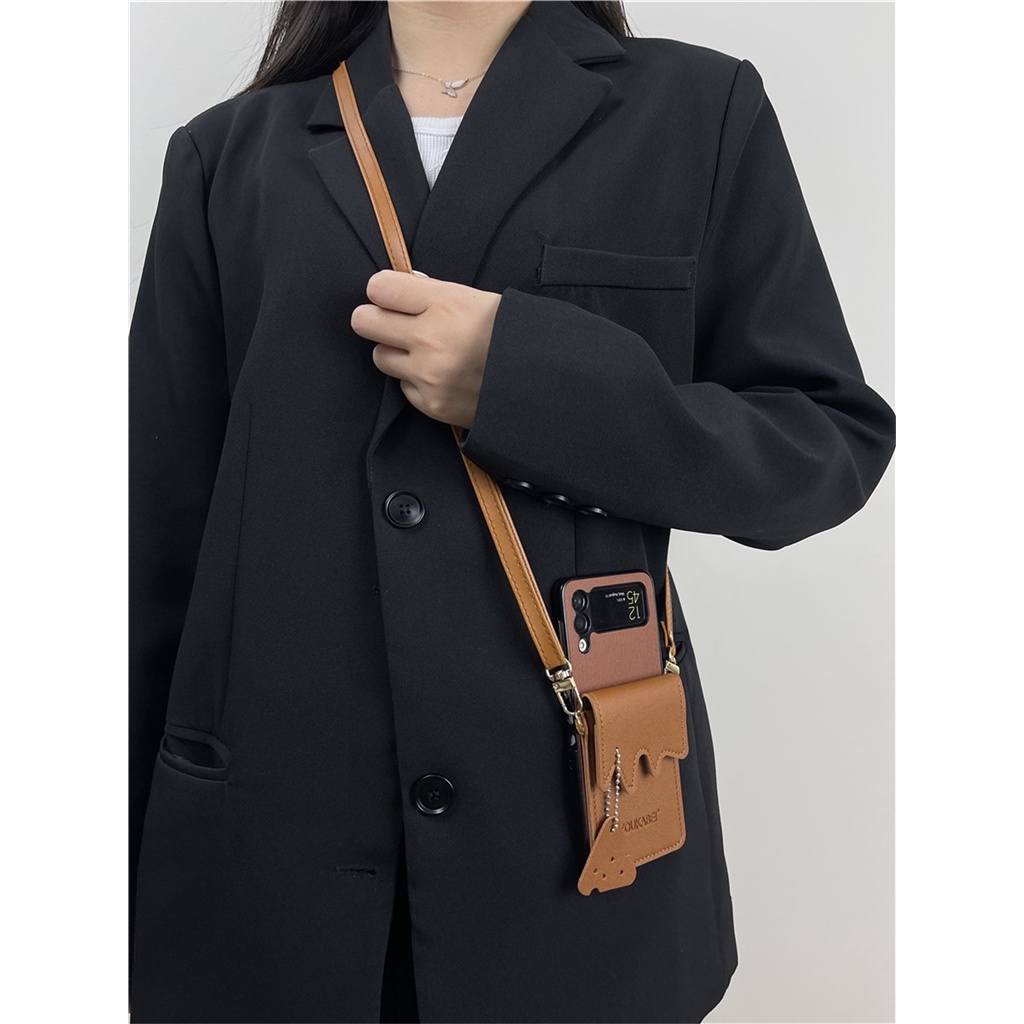 Bao Da Điện Thoại Sang Trọng Có Dây Đeo Chéo Cho samsung galaxy z flip 3 4 5g z flip3 zflip4 Ốp