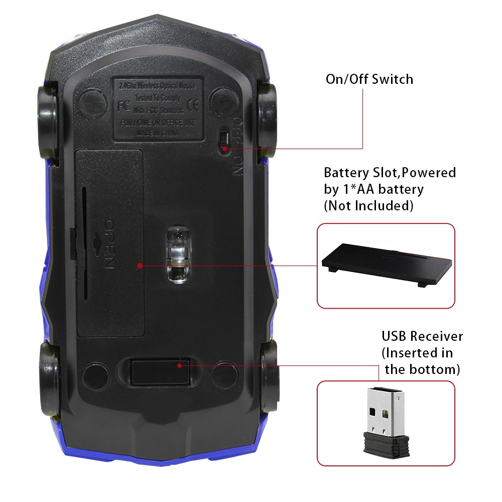 Chuột Quang Không Dây Kết Nối usb 2.4 ghz Hình Xe Hơi Sáng Tạo Phù Hợp Làm Quà Cho Máy Tính / laptop