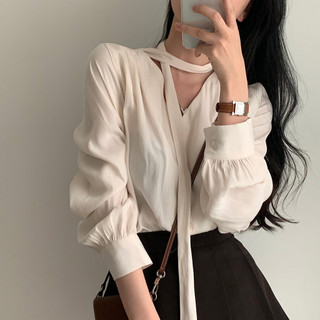 70869 Áo sơ mi dài tay cổ chữ V cổ chữ V khí chất