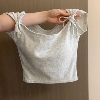 Nana ~ bm Pure Desire Style Hot Girl Cổ Vuông Nơ Ren Áo Thun Tay Ngắn Màu Trắng Mùa Hè Cotton Nguyên Chất Ngắn Đế ins