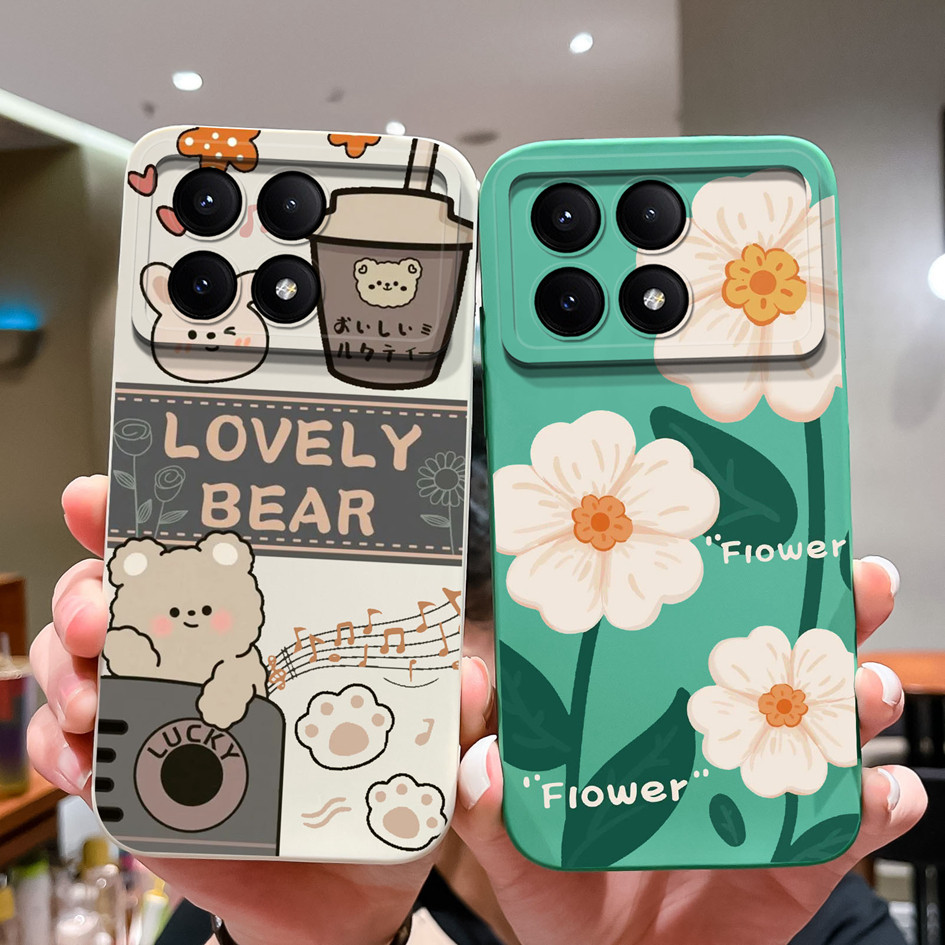 Ốp Điện Thoại Cho Xiaomi Redmi K70 Pro K70E Vuông Silicon Lỏng Bảo Vệ Gấu Dễ Thương Ốp Lưng Cho Xiao