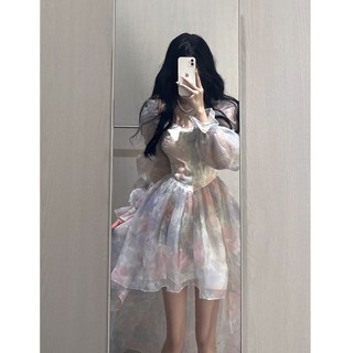 Váy Ngắn Chữ A Kiểu Pháp Khí Chất Ngọt Ngào Tay Áo Bong Bóng Đầm Cao Eo Hoa Mùa Xuân Kiểu Mới Nhất