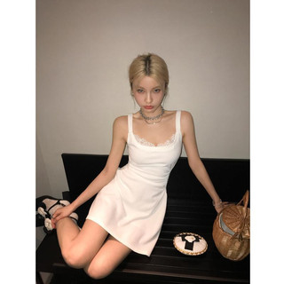 Whbyzwhcb Pure Desire Sang Trọng Ren Viền Trắng Sling Đầm Nữ Mùa Hè Nẹp Cô Gái Ngọt Ngào Áo Vest Váy Ngắn Cô Gái Nóng Váy Mặc Ngoài