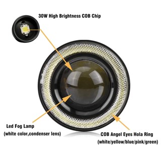 2 Chiếc Mắt Thiên Thần Đèn Sương Mù 12V Đa Năng 3.0 2.5 COB LED DRL Đèn 3.5 Đèn Lái Xe Trắng Xanh Hồng Vàng Xanh 64 / 76 / 89mm