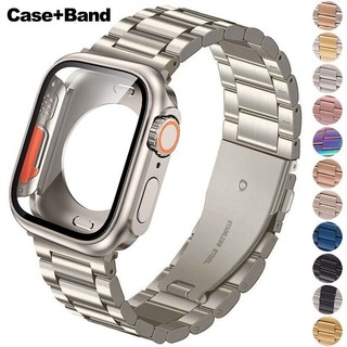  Thay đổi sang Ultra Case + Band cho Apple Watch 44mm 45mm 41mm 40mm Dây đeo bằng thép không gỉ kim loại cho iWatch Series 9 8 7 6 SE 5 4 