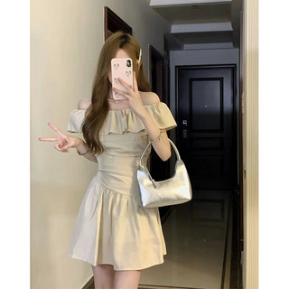 Đầm Lá Sen Viền Vai Nữ Mùa Hè  Mới Thắt Lưng Lộ Vẻ Gầy Nếp Gấp Khí Chất Xương Đòn Váy Chữ A