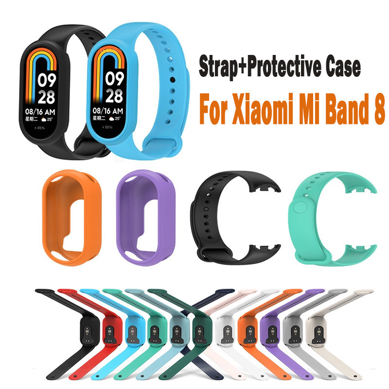 Dây đeo silicon + Vỏ cho Xiaomi Mi Band 8 Dây đeo có thể thay thế cho Vỏ bảo vệ Mi Band 8