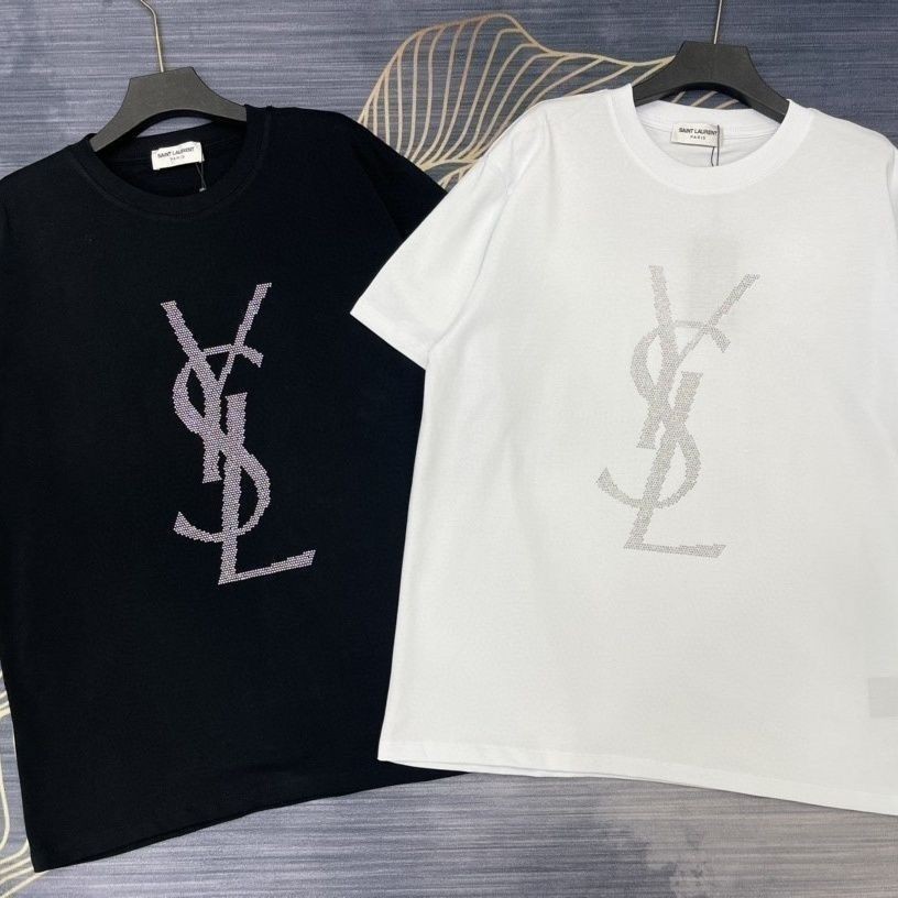 Ysl Mới Nam Rời Áo Thun Ngắn Tay Công Nghiệp Nặng Kim Cương Nóng Chữ Cổ Tròn Top Mùa Hè Mỏng Đáy Áo Sơ Mi Nam Và Nữ