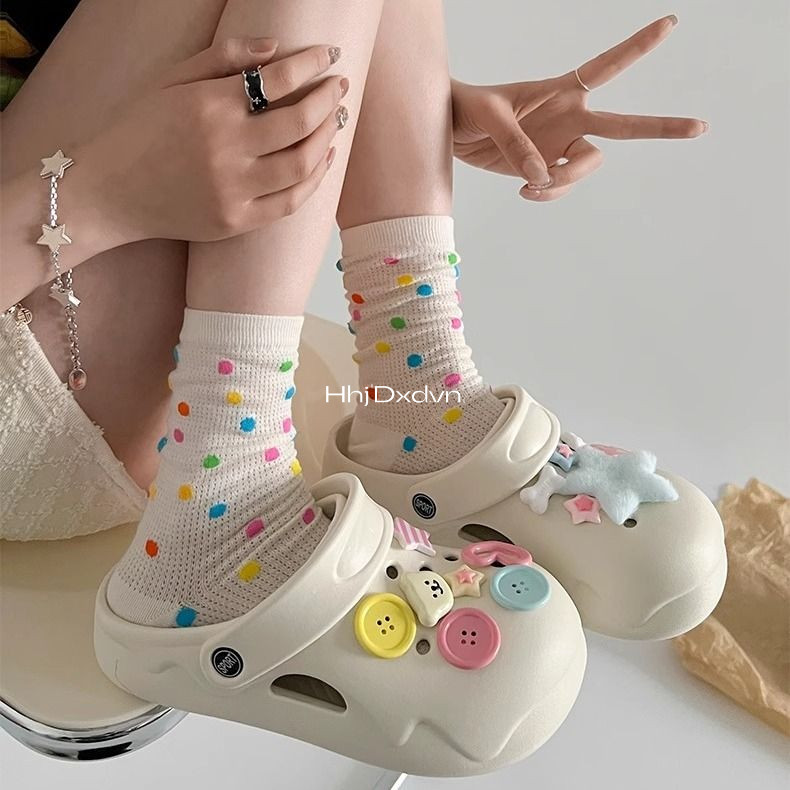 Dép đế dày Baotou có giá trị cao tự làm chống trượt Dép nữ mùa hè mặc ngoài 2024 Giày đế mềm hoạt hình lỗ