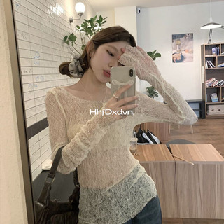 Kim Cương Pháp Dài Tay Ren Nữ Mùa Xuân 2024 Phong Cách Mới Niche Slim-fit Slimer Nhìn Rỗng Áo Bên Ngoài Top