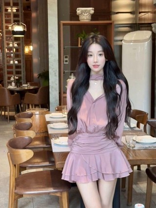 Set Áo Sơ Mi Buộc Nơ, Váy Ngắn Gợi Cảm Kiểu Pháp