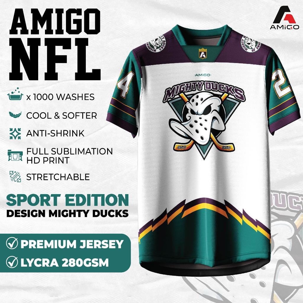 Amigo NFL Thăng Hoa Microfiber Jersey Áo Thun Thiết Kế Mighty Ducks Jersey 2024