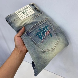 Dior Cao Cấp Phong Cách Xuân Thu Đơn Giản Châu Âu Cao Cấp Hợp Thời Trang Thương Hiệu Thêu Chữ Quá Trình Giặt Châu Âu Đàn Hồi Slim Leg Jeans