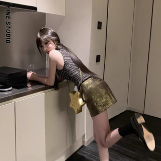Váy Ngắn Thời Trang Vàng Nữ 2024 Xuân Hè Phong Cách Mới Pure Desire Hot Girl Cao Cấp Tất Cả Trận Đấu Váy Hông