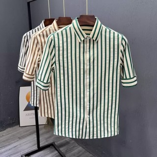 Áo sơ mi sọc tay ngắn áo sơ mi bé trai áo sơ mi mùa hè cao cấp nam sọc slim-fit áo sơ mi tay ngắn t