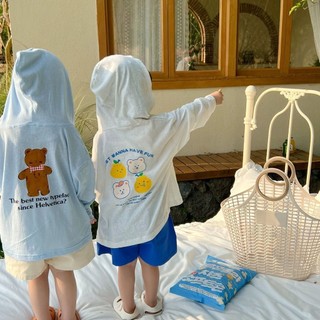 Lanlanlan ~ Hàn Quốc Mùa Hè Phong Cách Mới Trẻ Em Đi Biển Có Mũ Trùm Đầu Quần Áo Bé Trai Bé Gái Hoạt Hình Chống Tia Cực Tím Áo Khoác Rời