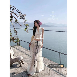 Bộ Đồ Thời Trang Nữ Phong Cách Kỳ Nghỉ Gợi Cảm Cổ Chữ V Dây Áo Vest Mùa Hè Gạc Váy Hai Mảnh Phù Hợp Với