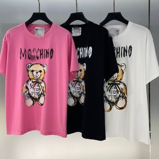 Moschino 2025 Xuân Hè Gấu Bông Vẽ Tay Phác Thảo In Hình Rời Unisex Áo Thun Ngắn Tay Cotton Nguyên Chất T-