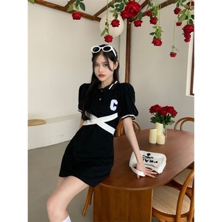 Váy Ôm Body Phong Cách Thể Thao Cổ Polo Nóng Bỏng Màu Đen Hở Lưng