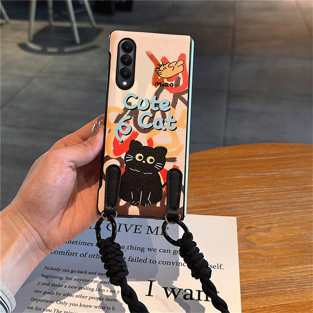 Ốp Điện Thoại Hình Mèo Dễ Thương Có Dây Đeo Chéo Cho Galaxy Z Fold 5 4 3 5G Z Fold5 Fold4 Z Fold5 Z 