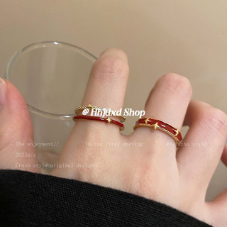 Hai lớp xếp chồng ngôi sao đỏ rỗng nhẫn nữ thu đông năm mới benming năm có thể điều chỉnh nhẫn chỉ số độc đáo nhẫn
