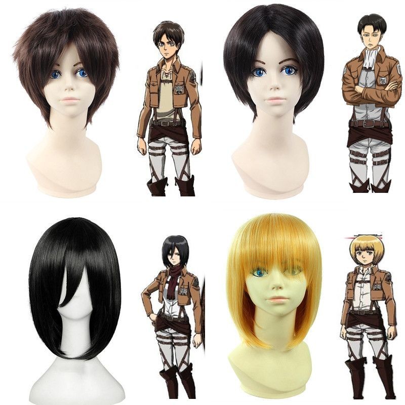 [Tóc giả cosplay Attack on Titan] Tóc giả cho Eren, Mikasa, Levi - Màu nâu anime