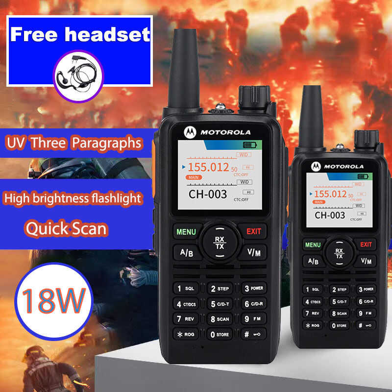 【Tai Nghe Miễn Phí】 Motorola Walkie Talkie 18W 128 VHF / UHF Một Phím Đến Tần Số / Sạc USB 5800Mah