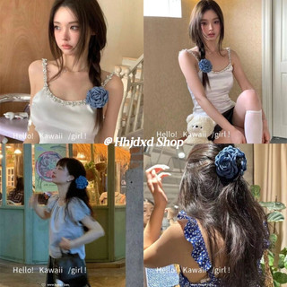 Pháp lười retro denim xanh hoa hồng kẹp tóc hàn quốc mô phỏng ba chiều kẹp hoa cá mập kẹp