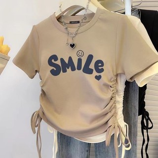 Nana ~ Nữ Vai Nữ Sinh Áo Thun Nữ Mùa Hè Nữ Phong Cách Mới Nữ Phong Cách Pháp Móc Eo Top Dây Rút Phong Cách Ngắn