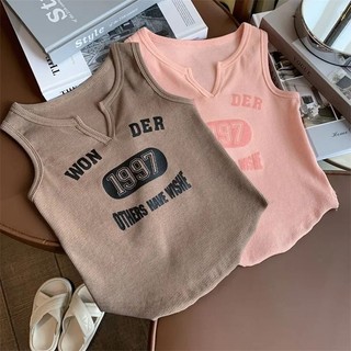  Áo Vest cổ chữ V cho bé gái mùa hè phong cách mới in chữ co giãn Áo thường ngày