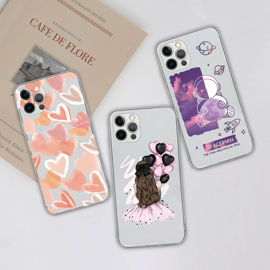 Ốp Điện Thoại Cho iPhone 12 Pro Max Mini Ốp Lưng Trong Suốt Dễ Thương Phi Hành Gia Bảo Vệ Vỏ Silicon