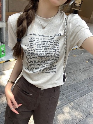 Mùa Hè 2024 Phong Cách Mới Đường Phố Cao Cấp Mặc Phù Hợp Với Áo FFAN Mỹ Retro In Chữ Áo Thun Nữ Tay Ngắn