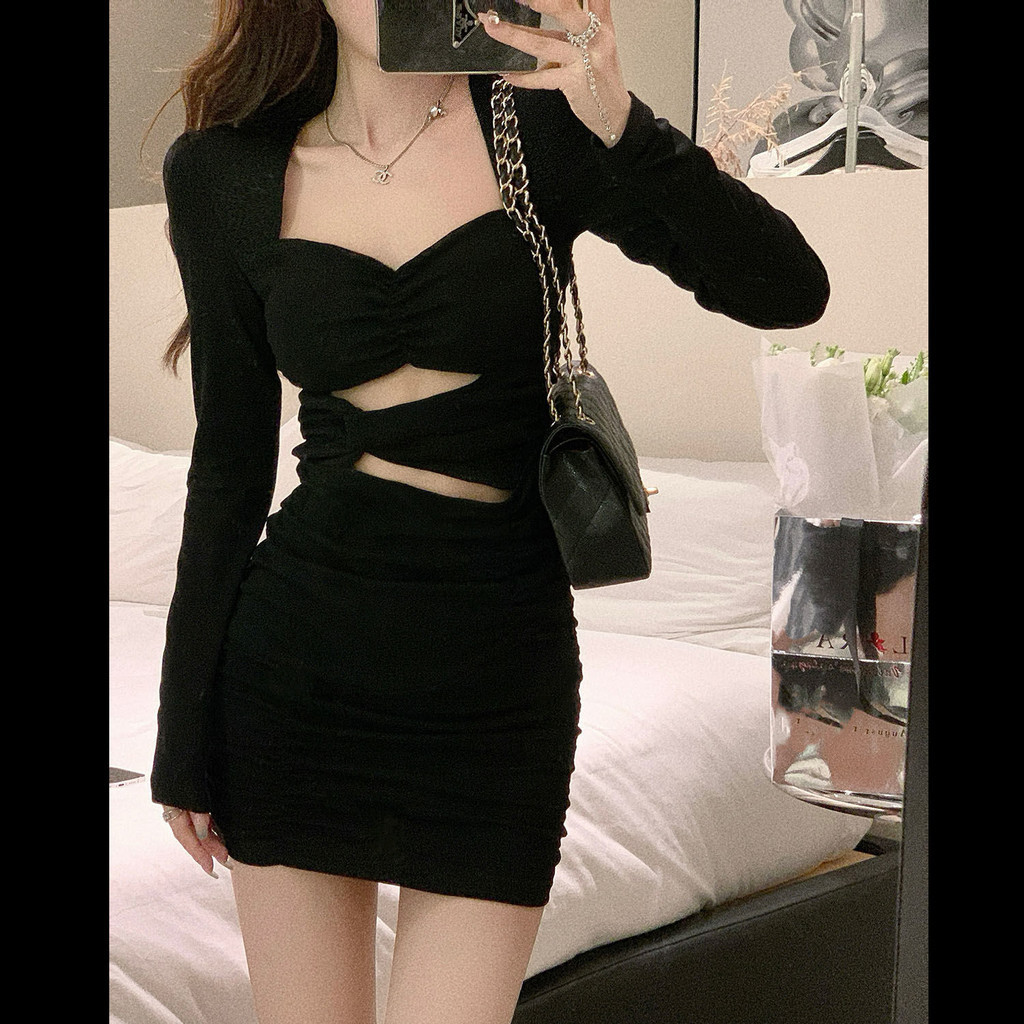Váy Ôm Body Khoét Eo Mùa Thu Đông Mới Nhất Thiết Kế Gợi Cảm