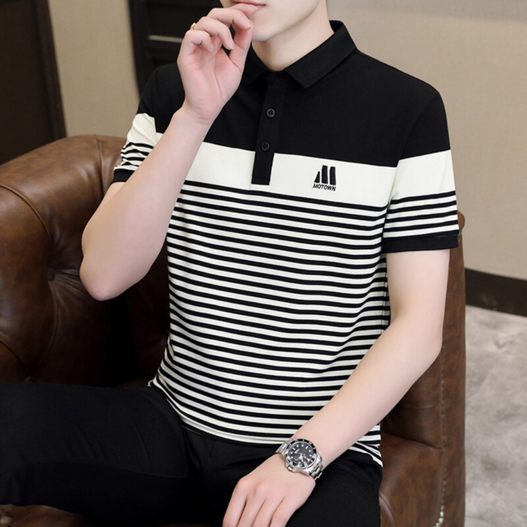 Áo thun K7 Retro Sọc Town, Áo Polo Nam Cá Sấu 4 Chiều Thoải Mái, Trưng Bày Sang Trọng