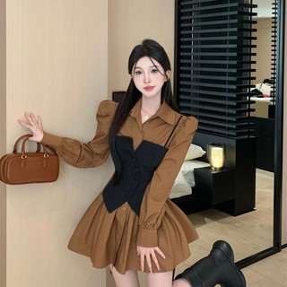 Váy Sơ Mi Thắt Lưng Hiển Thị Gầy Đầm Cho Nữ  Mùa Thu Mới Áo Dài Tay