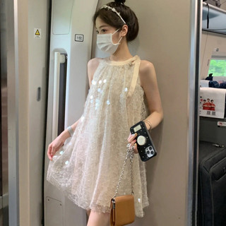 Phiên Bản Hàn Quốc Đầm Không Tay Thời Trang Đính Kim Sa Lấp Lánh Váy Dài Phong Cách Phương Tây Váy Chữ a