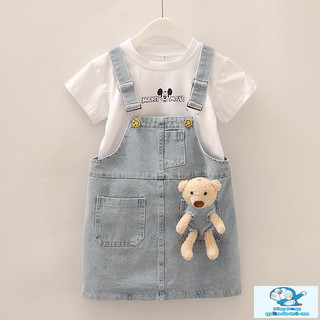 [Sản phẩm mới] Bộ đồ váy dây đeo cho bé gái Mùa hè Phong cách mới Phiên bản Hàn Quốc Bộ đồ hai mảnh Denim tay ngắn thời trang