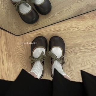 Lanlanlan ~ giày đậu hà lan nữ phong cách mới nơ giày da nhỏ thời trang pháp retro phù hợp với nông miệng giày
