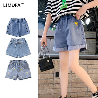 Ljmofa KIDS Dành Cho Bé Gái 3-10Y Thêu Mặt Cười Quần Short Denim Trẻ Em Mùa Hè Mới Rời Đa Năng Quần Short