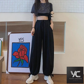  Mùa xuân Phong cách mới Quần thể thao thẳng Harem Bloomers Nữ sinh viên phiên bản Hàn Quốc Quần ống rộng dáng rộng