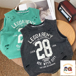 [Giảm Giá] Mùa Hè Đẹp Trai Phong Cách Mới Màu Đen Nguyên Chất Cotton Không Tay Rách Áo Thun Rời Hàn Quốc Quạt Áo Vest Cho Bé Top