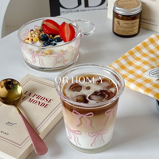 Ins girl ballet nơ cốc bát bộ cốc thủy tinh lạnh brew cup cô gái trái tim salad bát trái cây món tráng miệng bát
