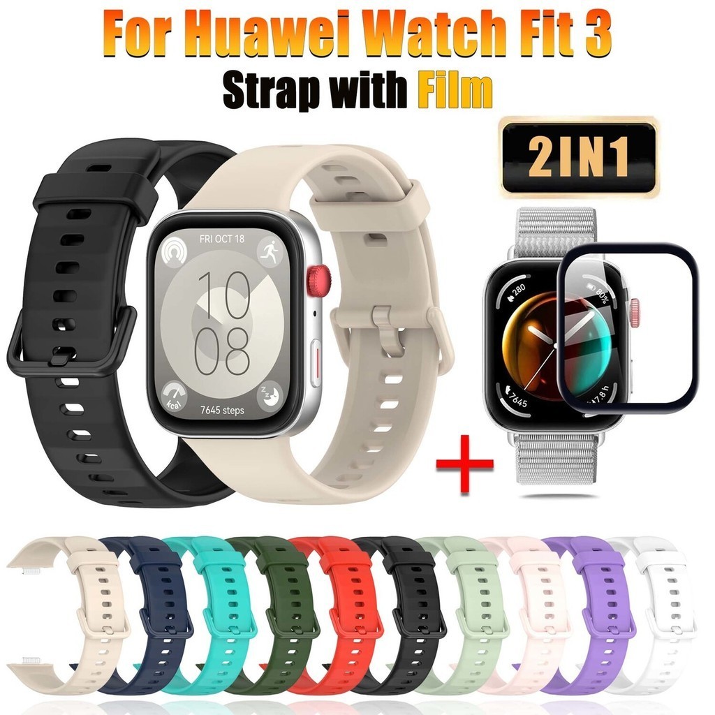 Dây Đeo Và Phim Silicon Cho Huawei Watch Fit 3 Cùng Màu Khóa Dây Đeo Cổ Tay Vòng Tay Cho Huawei Watc